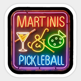 Martinis & Pickleball Retro Neon Sign Sticker